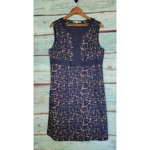Boden Woman's Navy Blue Taupe Brown White Sleeveless Sheath Cotton Dress SZ 14R